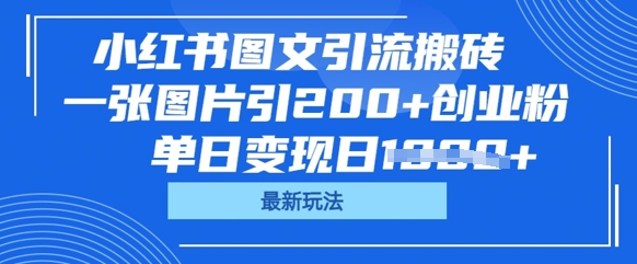 小红书图文引流搬砖，一张图片引200+创业粉，单日变现日数张-联合微创