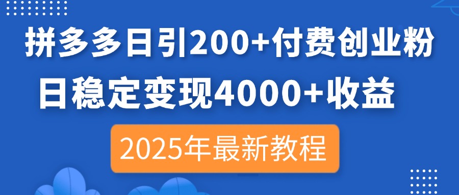 （14217期）拼多多日引200+付费创业粉，日稳定变现4000+收益，2025年最新教程-联合微创