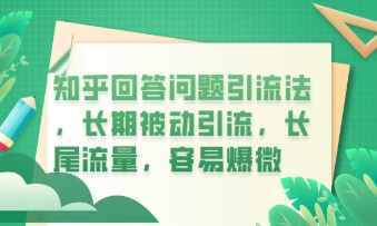 知乎回答问题引流法，长期被动引流，长尾流量，私域变现必学课程-联合微创