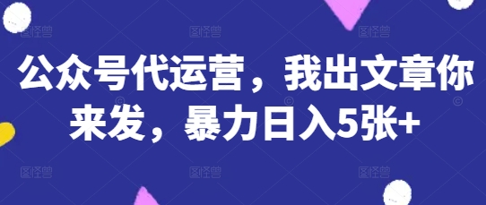 公众号代运营，我出文章你来发，暴力日入5张+【揭秘】-联合微创