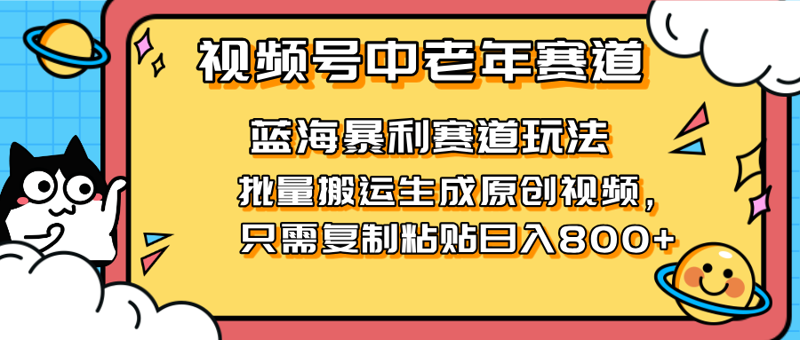 （14314期）2025视频号中老年短视频蓝海暴利风口！复制粘贴搬运视频单日赚800+，无...-联合微创