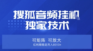 【搜狐音频挂G】独家技术，可矩阵可放大，红利期稳定月入8k【揭秘】-联合微创