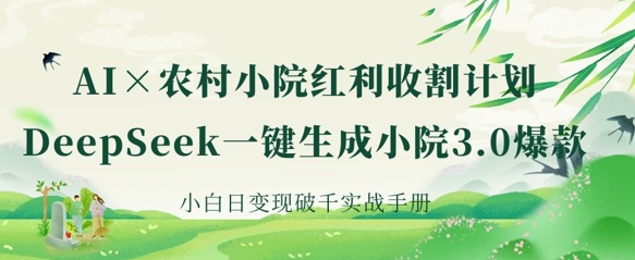 AI+农村小院红利收割：DeepSeek一键生成小院3.0爆款，小白日变现破千实战手册-联合微创